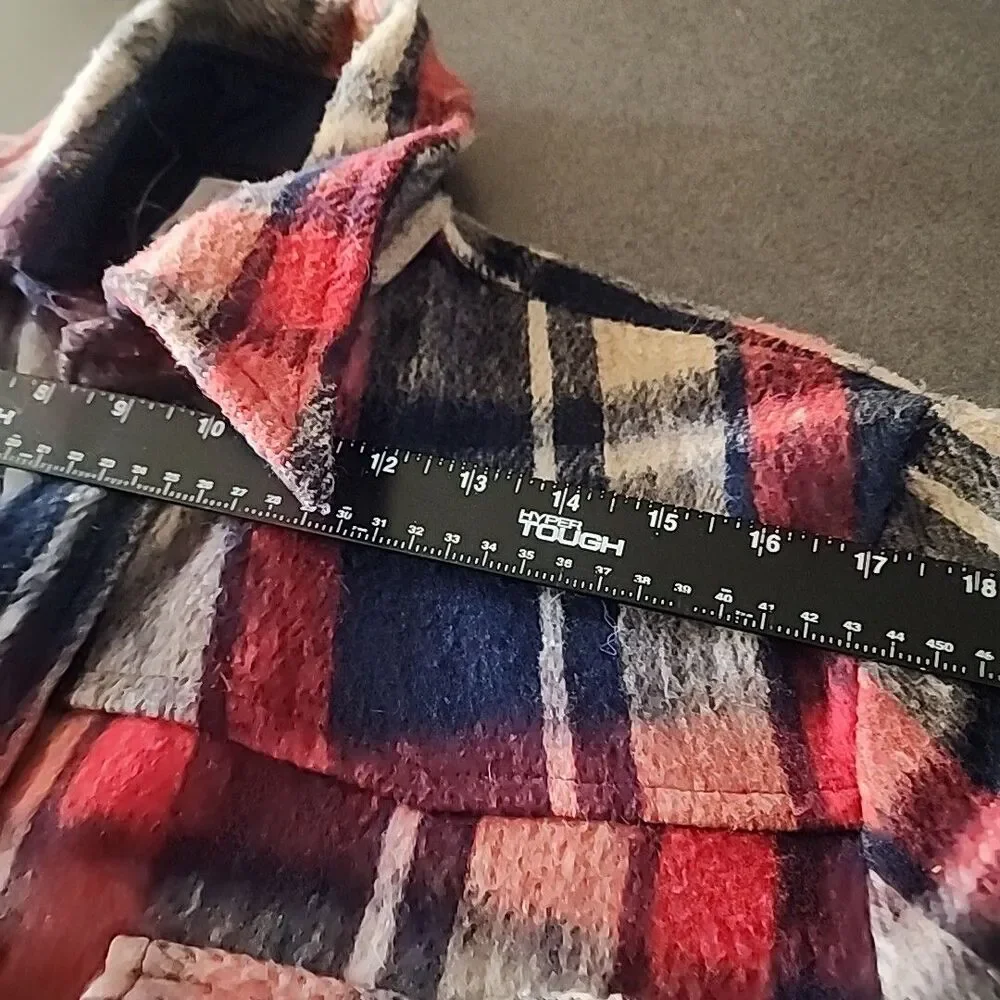 Men's Vintage Heavy weight Flannel Jacket Shirt Mervyn's Red Blue  NO BUTTONS
